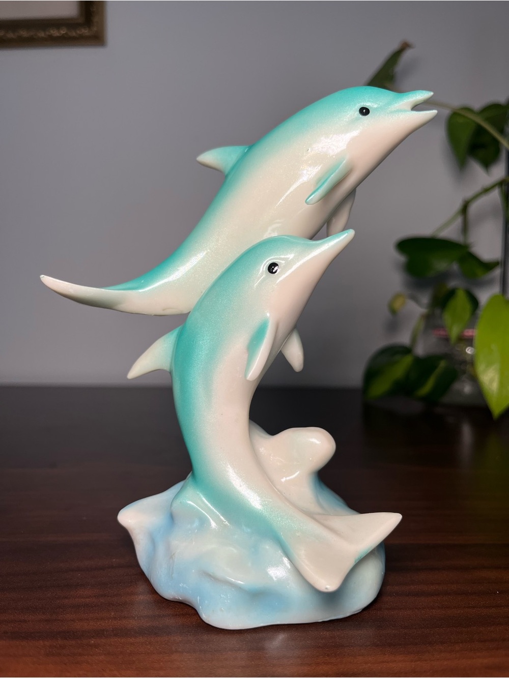 Vintage Glazed Ceramic Dolphin Figurine: Coastal Home Decor Dauphins 1980 - Picture 12 of 14